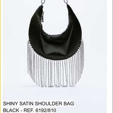 Zara Shiny Satin Rhinestone Shoulder Bag - image 1