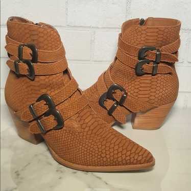 Matisse Harvey Snake Embossed Buckle Boot in Tan