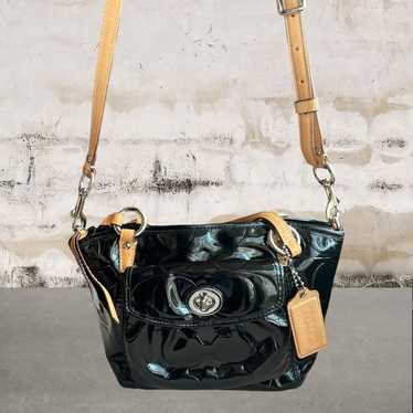 Coach Crossbody Leah Black Patent Leather Signatur