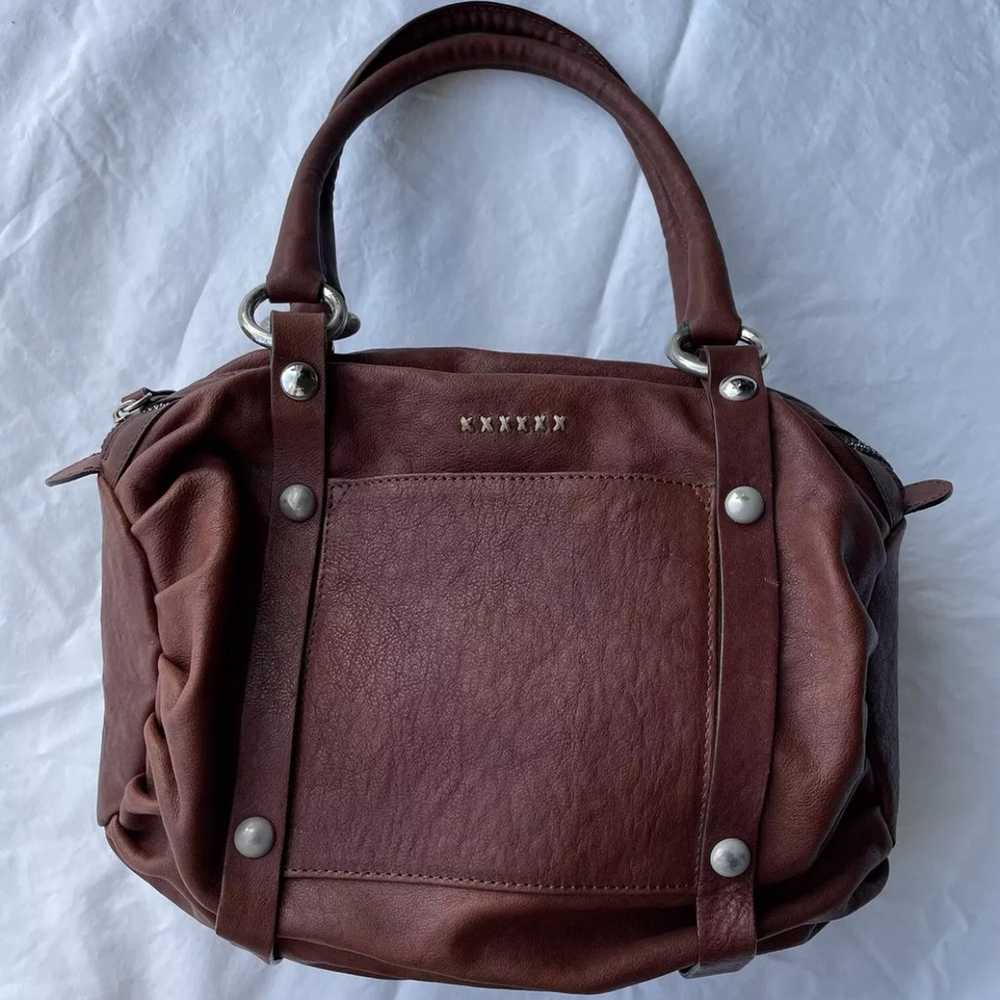 Sundance Brown Leather Barrel Handbag - image 1