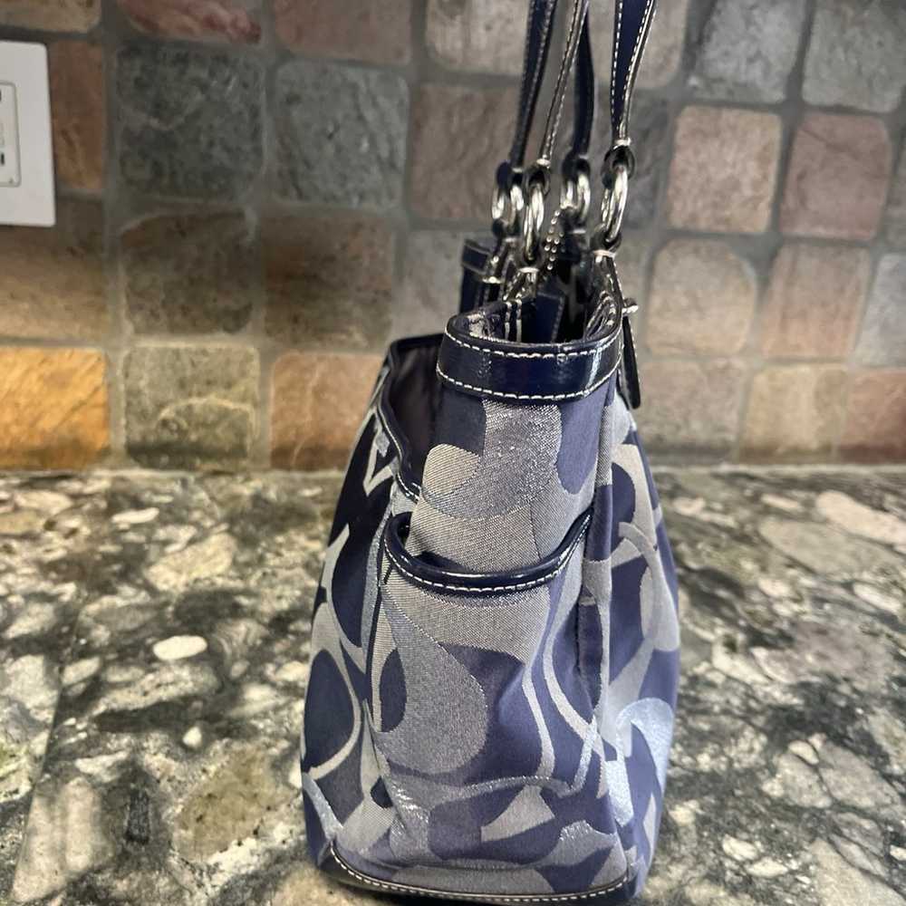 COACH Signature Metallic Tote F19664 Navy Silver … - image 3