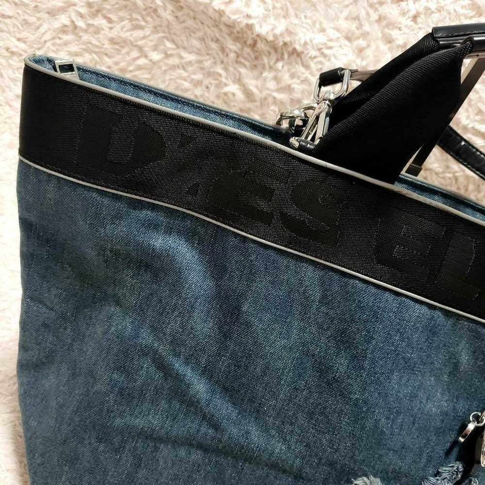 DIESEL 2-way denim tote bag hand bag with star ke… - image 3