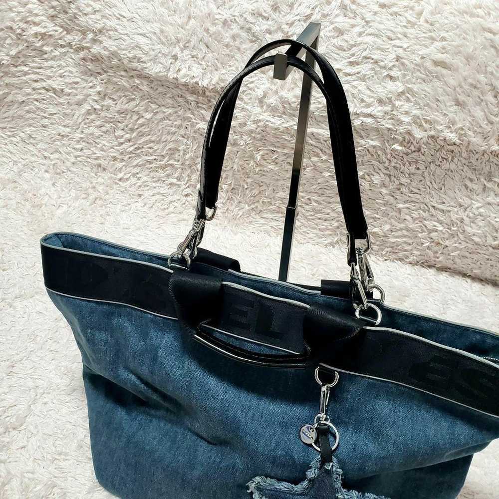 DIESEL 2-way denim tote bag hand bag with star ke… - image 6