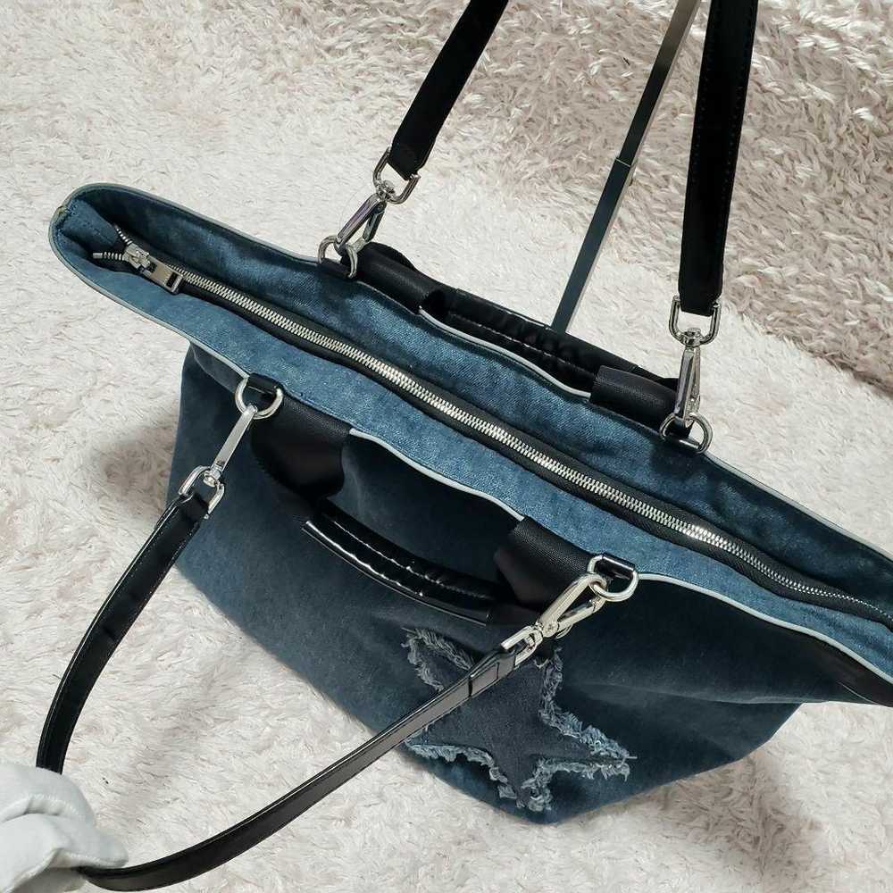 DIESEL 2-way denim tote bag hand bag with star ke… - image 7