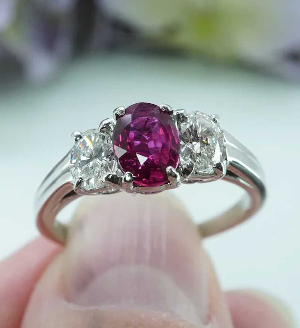 Oscar Heyman Ruby Oval Diamond 3 stone Ring Plati… - image 2