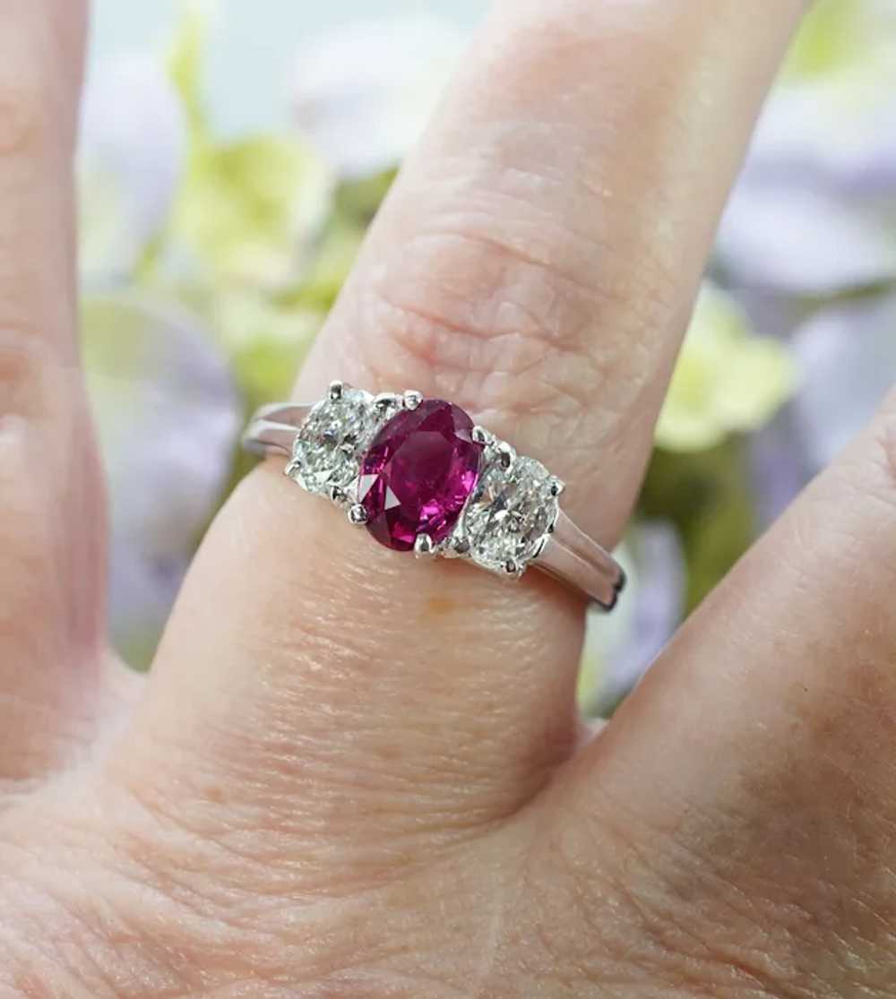 Oscar Heyman Ruby Oval Diamond 3 stone Ring Plati… - image 3