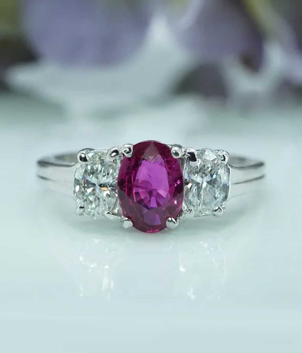 Oscar Heyman Ruby Oval Diamond 3 stone Ring Plati… - image 4