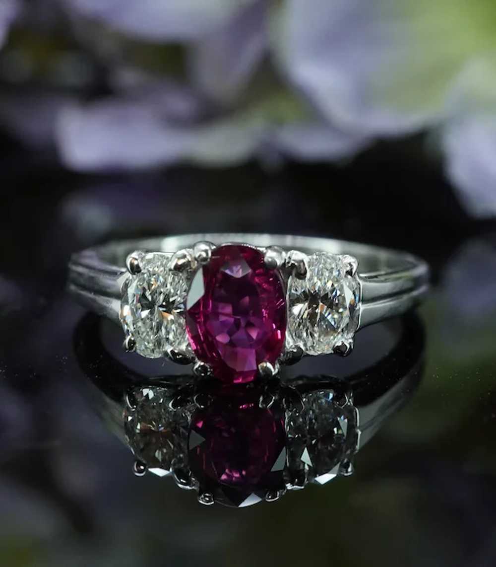 Oscar Heyman Ruby Oval Diamond 3 stone Ring Plati… - image 5