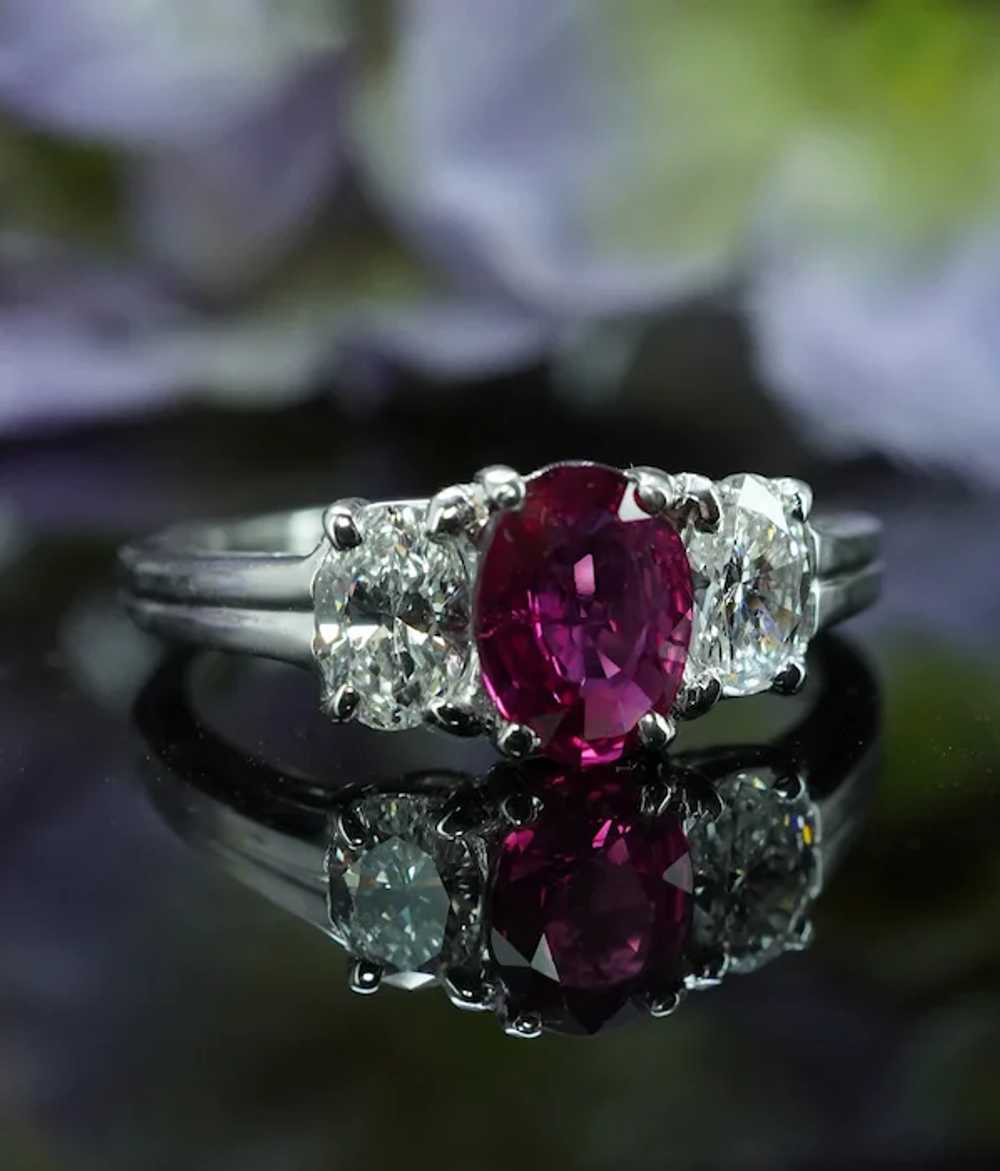 Oscar Heyman Ruby Oval Diamond 3 stone Ring Plati… - image 8