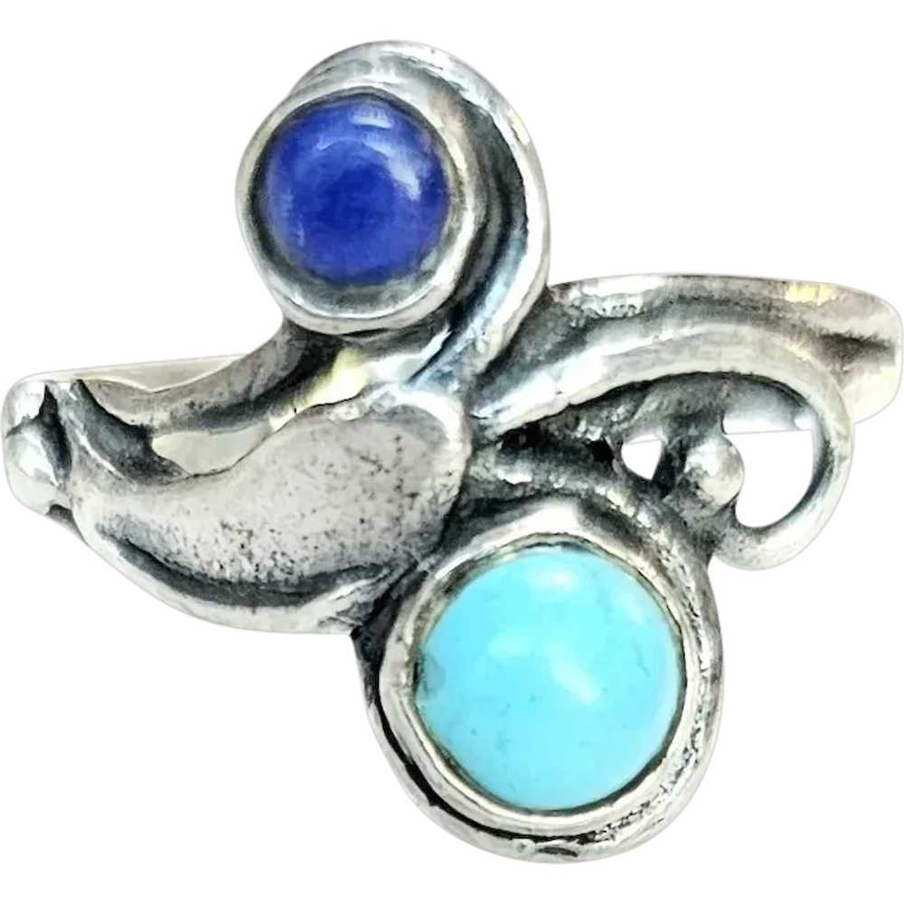 Navajo Turquoise Lapis Ring Contemporary Womens S… - image 1