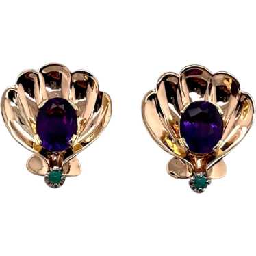 14K Yellow Gold Amethyst and Turquoise Earring