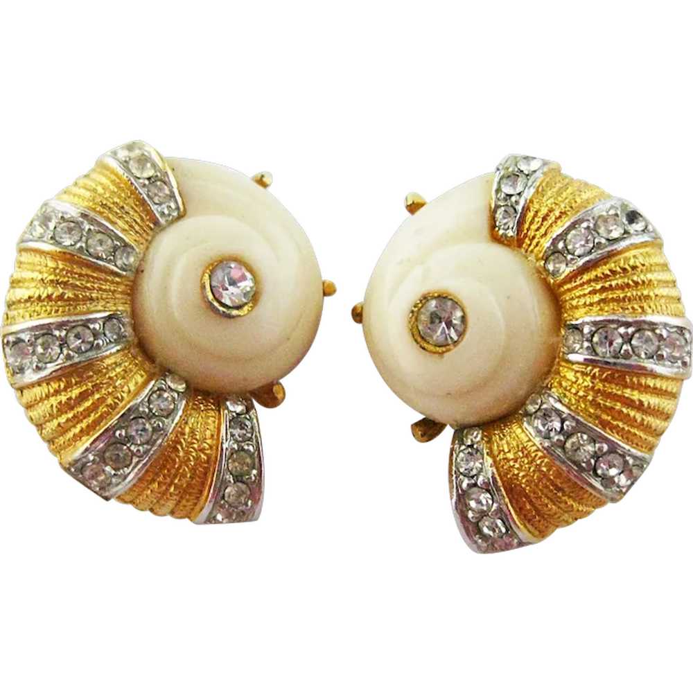 Rare Hattie Carnegie Snail Shell Clip Earrings - image 1