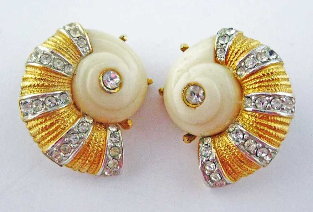 Rare Hattie Carnegie Snail Shell Clip Earrings - image 3