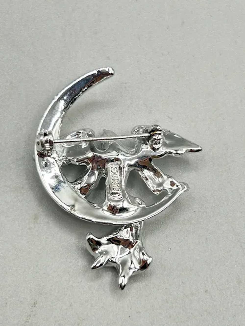 Silver Angel On Crescent Moon Brooch Pin Signed G… - image 5