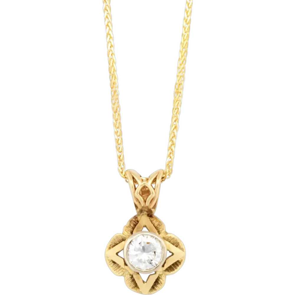 Retro-Era 14k Diamond Solitaire Necklace - image 1