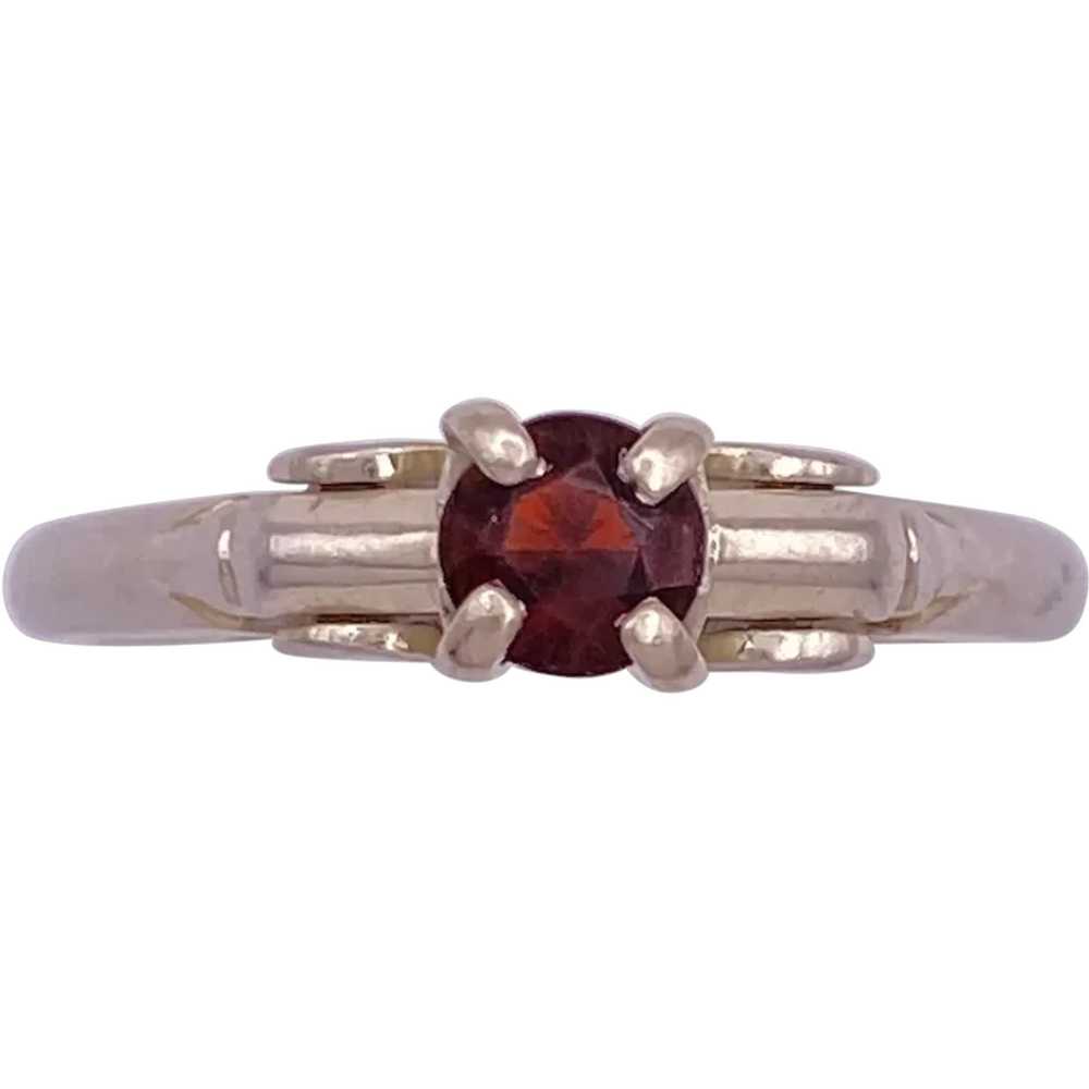 Petite Garnet Solitaire Ring 18K White Gold .33 C… - image 1