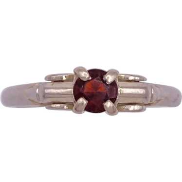 Petite Garnet Solitaire Ring 18K White Gold .33 C… - image 1