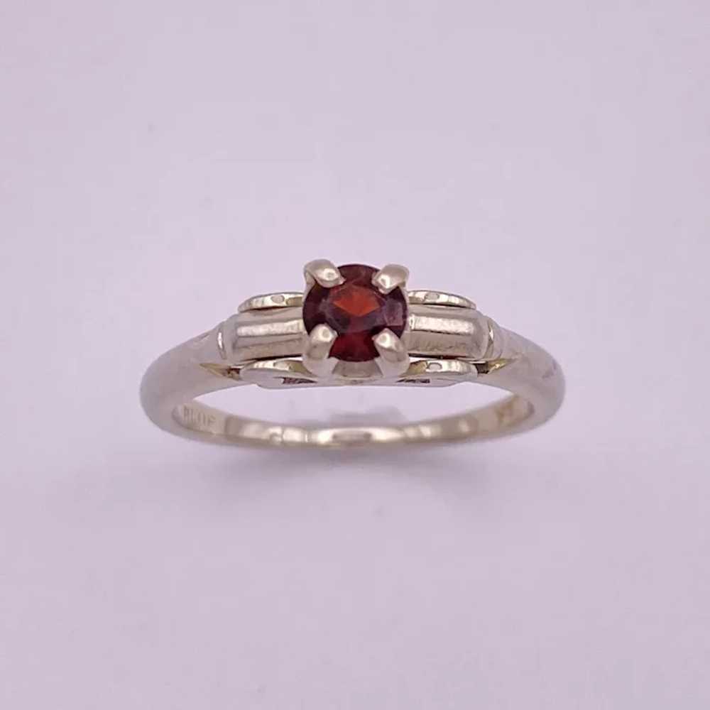 Petite Garnet Solitaire Ring 18K White Gold .33 C… - image 3