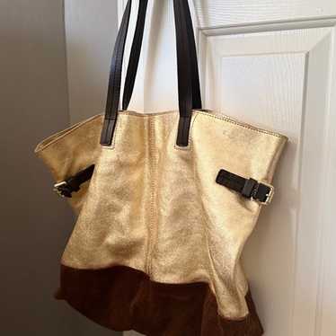 BODEN Gold Metallic & Suede Genuine Leather Tote B