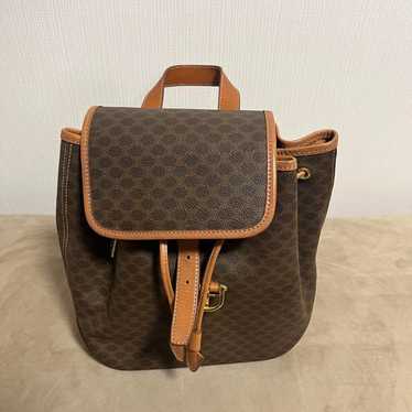 CELINE Old Macadam Pattern Flap Backpack Leather P