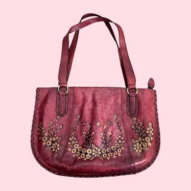 Elegant Vintage Leather Bag with Floral Pattern