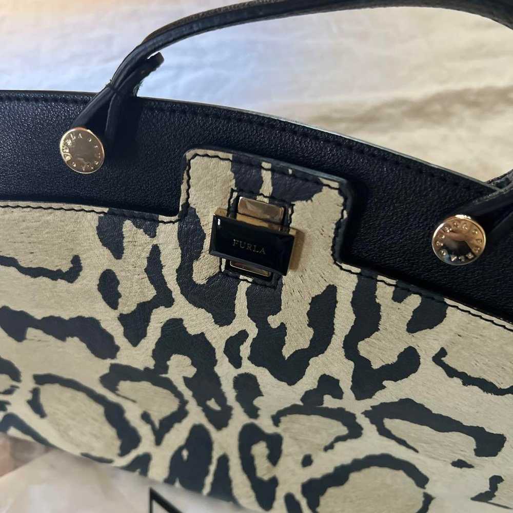 FURLA Bag Zebra Pattern Black Beige Shoulder Bag - image 2