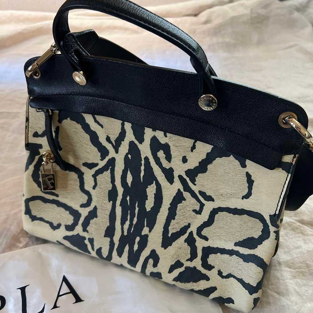 FURLA Bag Zebra Pattern Black Beige Shoulder Bag - image 5