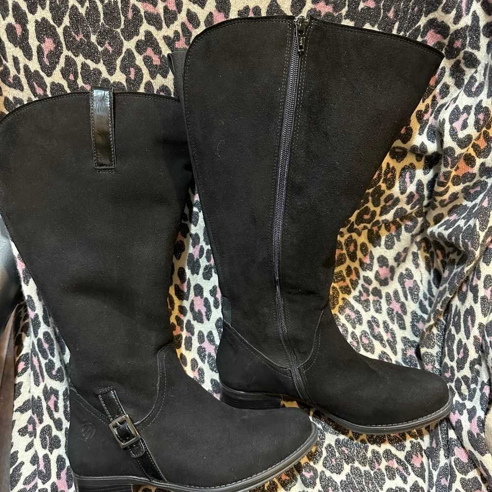 JJ extra wide calf suede boots, black, size 36, l… - image 7