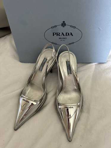 Prada Silver sling back pumps