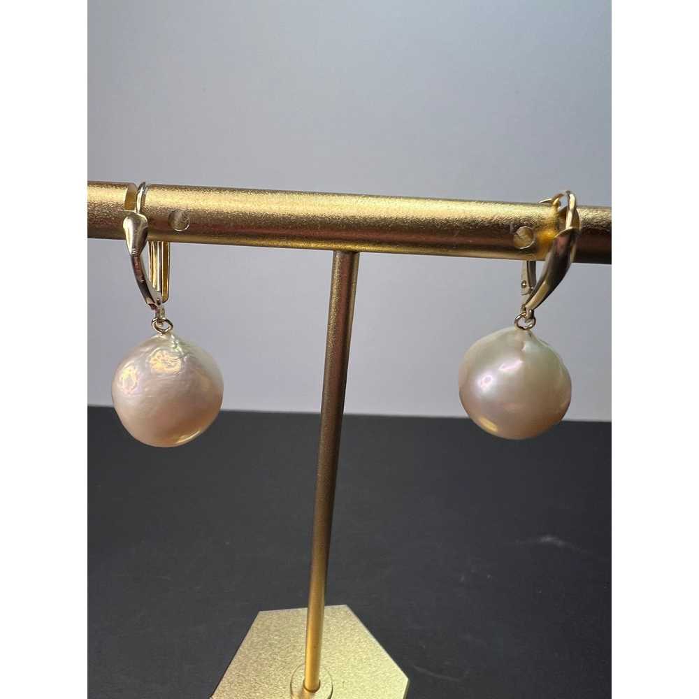 Other 14k gold lever back pearl earrings - image 1