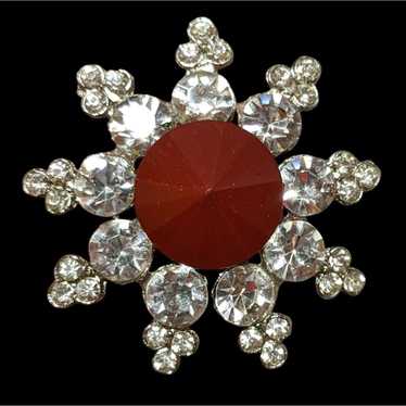 Other Vintage Red And Silver Star Rhinestone Broo… - image 1