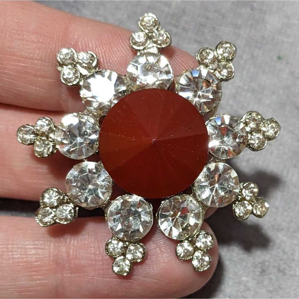 Other Vintage Red And Silver Star Rhinestone Broo… - image 5