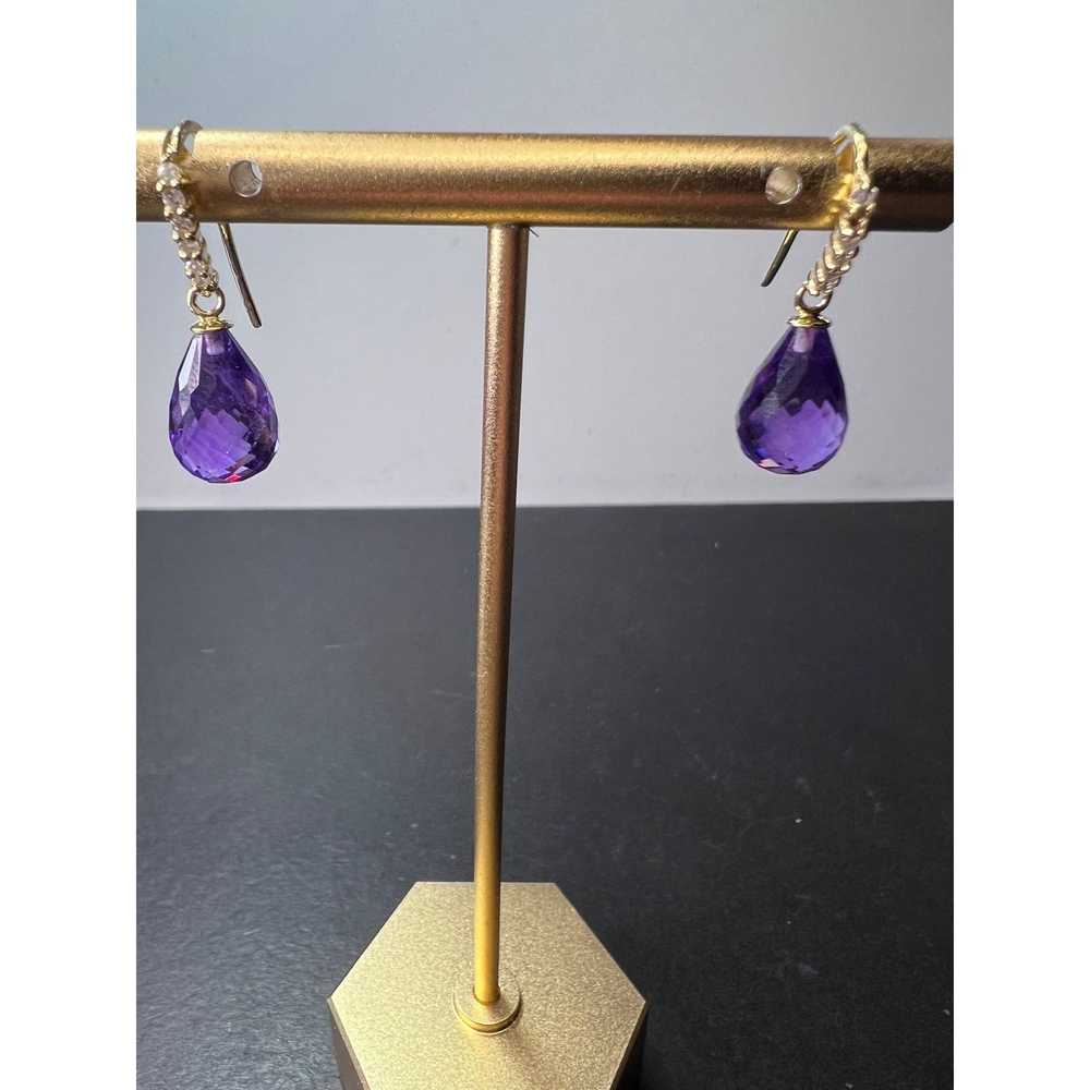 Other 14k gold amethyst briolette and diamond dan… - image 1