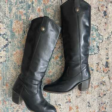 Frye Jackie Button Black Leather Heeled Boot