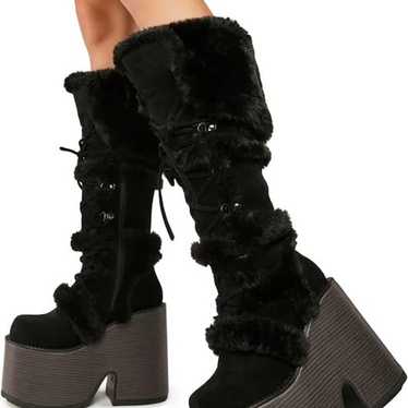 Demonia Pure Vigilance 2.0 Black Faux Fur Boots - image 1