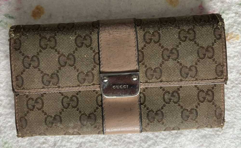 Gucci Gucci GG Canvas Rose Leather Long Wallet - image 1