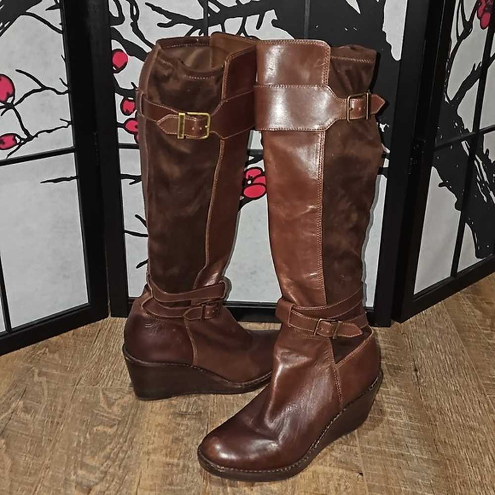 Cole Haan Knee High Wedge Heeled Boots Brown Size… - image 11