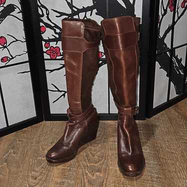 Cole Haan Knee High Wedge Heeled Boots Brown Size… - image 1