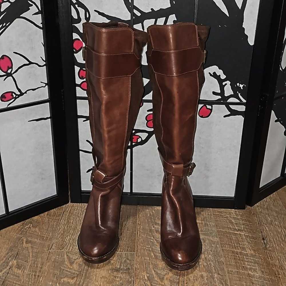 Cole Haan Knee High Wedge Heeled Boots Brown Size… - image 2