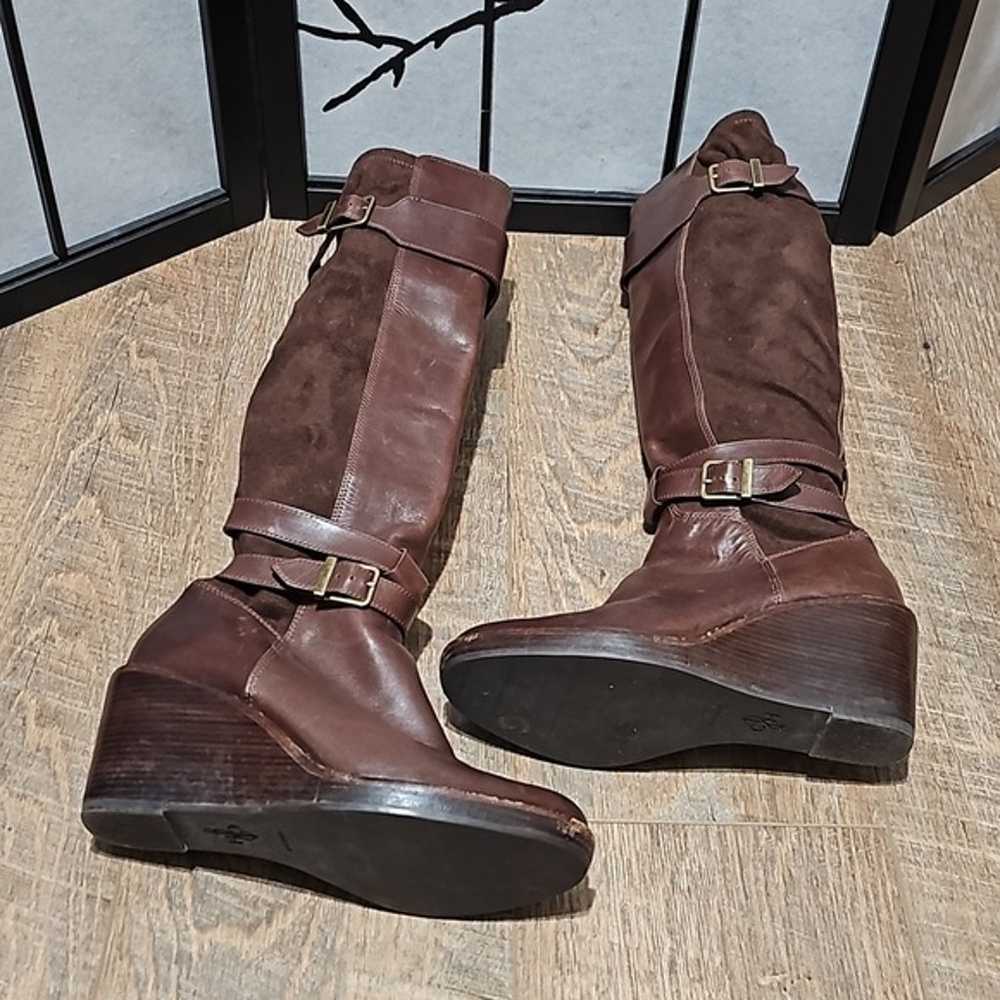 Cole Haan Knee High Wedge Heeled Boots Brown Size… - image 3