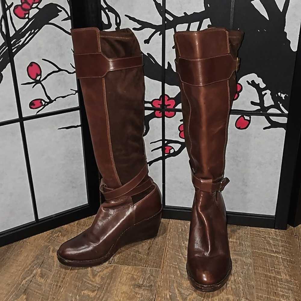 Cole Haan Knee High Wedge Heeled Boots Brown Size… - image 6