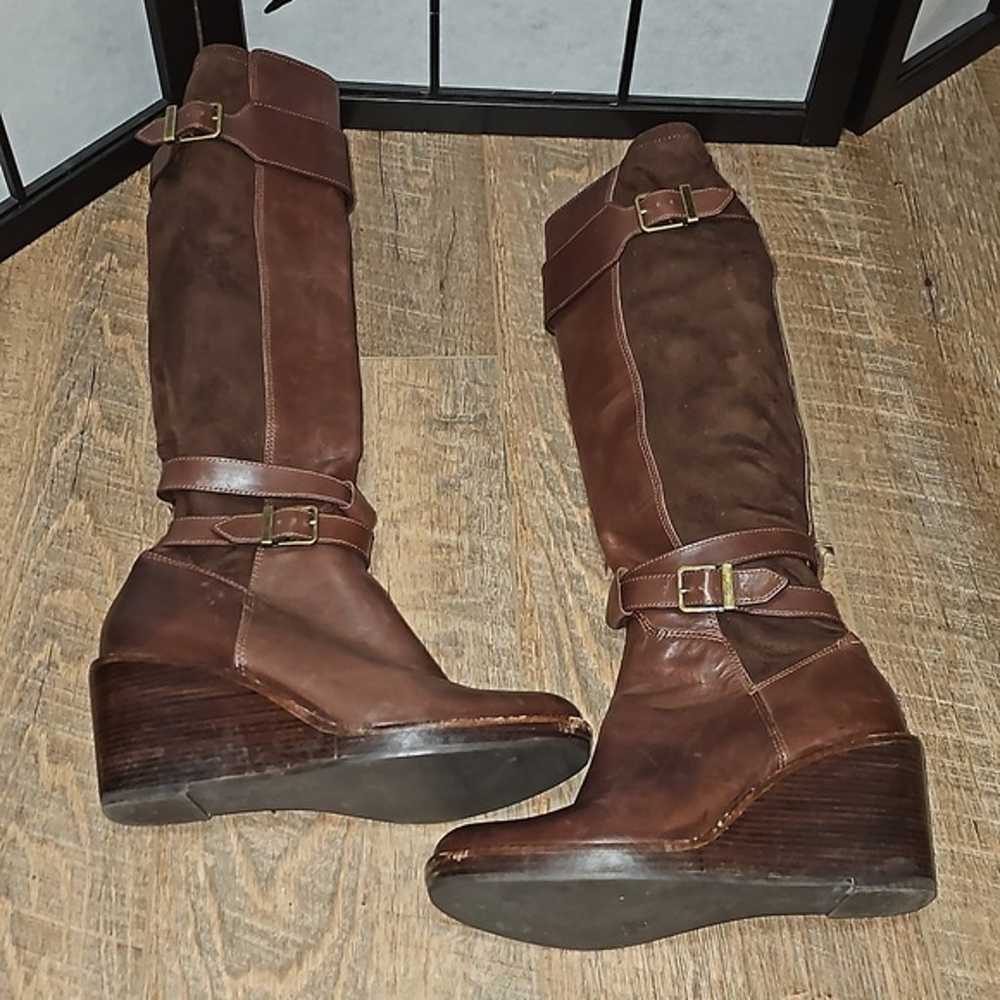 Cole Haan Knee High Wedge Heeled Boots Brown Size… - image 9