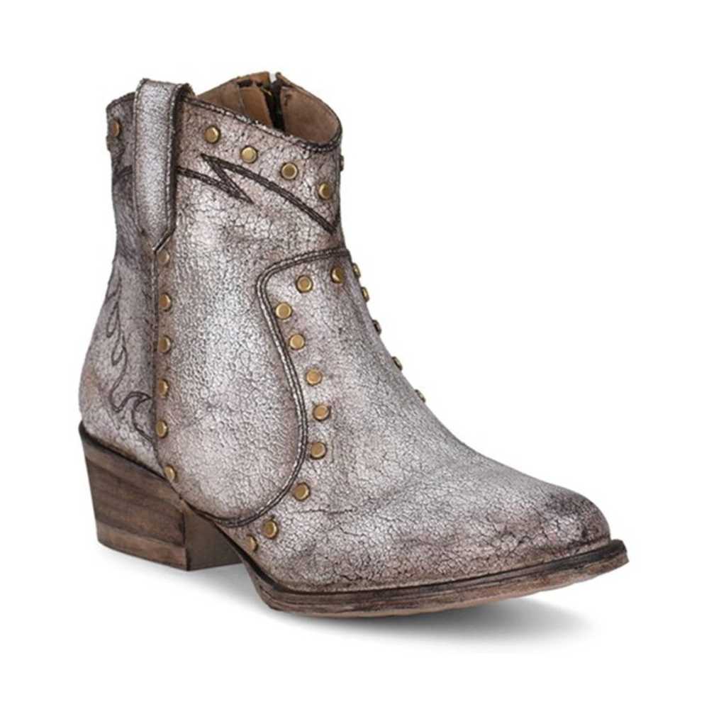 Corral Metallic Studded Distressed Leather Ankle … - image 1