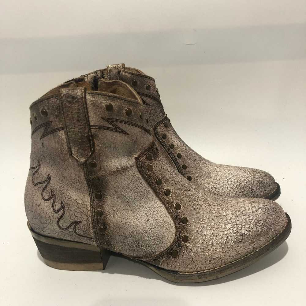 Corral Metallic Studded Distressed Leather Ankle … - image 3