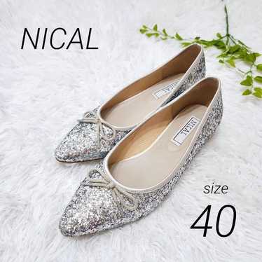 NICAL Pointed Toe Glitter Ballet Shoes Pumps with 