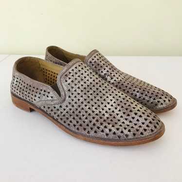 Trask Ali Perforated Metallic Loafer Flats Gray S… - image 1