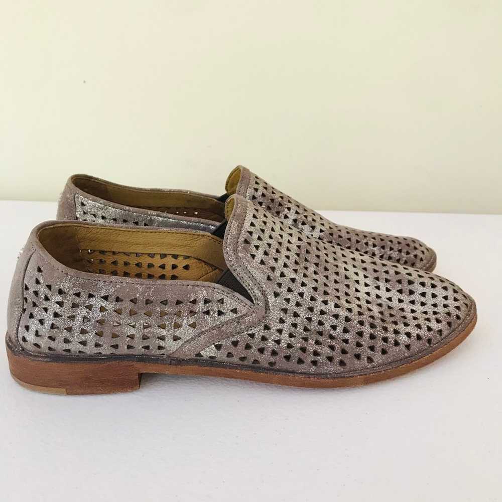 Trask Ali Perforated Metallic Loafer Flats Gray S… - image 2