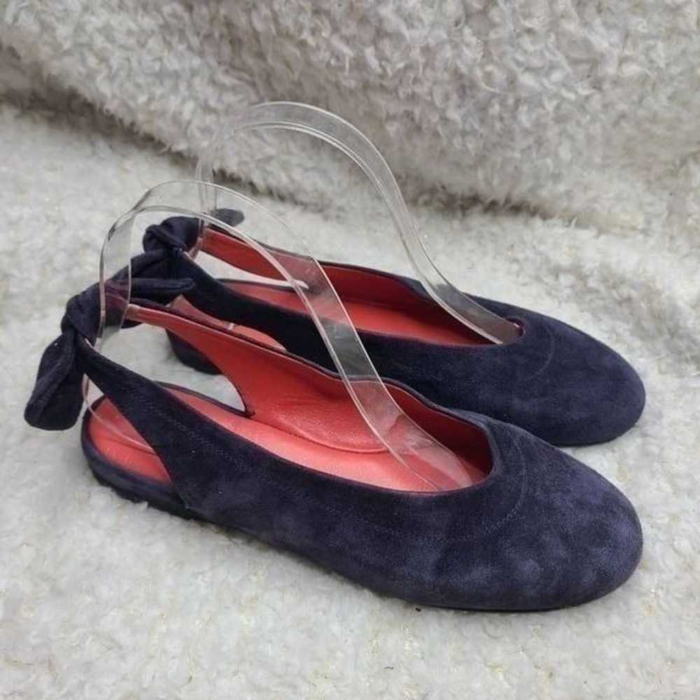 Pas de Rouge Navy Blue Suede Bow Slingback Flats … - image 1