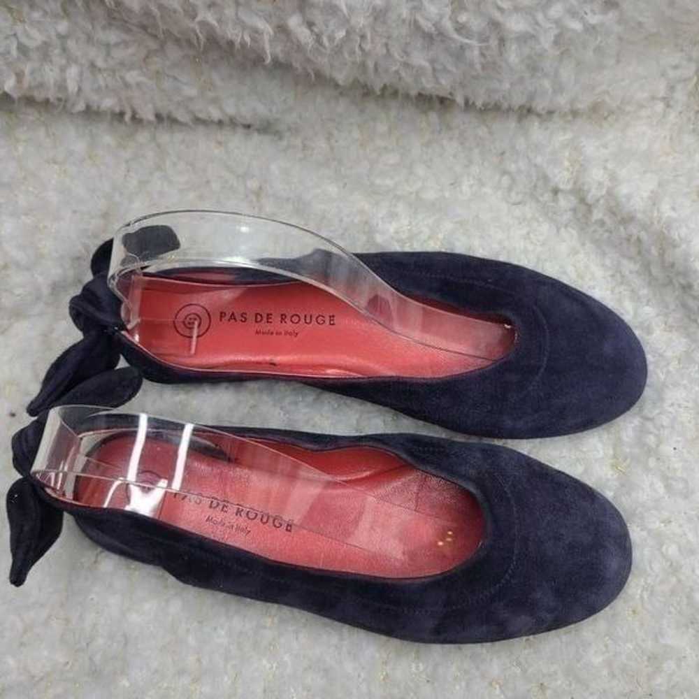 Pas de Rouge Navy Blue Suede Bow Slingback Flats … - image 2