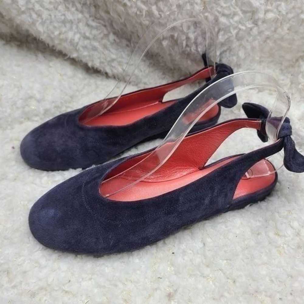 Pas de Rouge Navy Blue Suede Bow Slingback Flats … - image 4